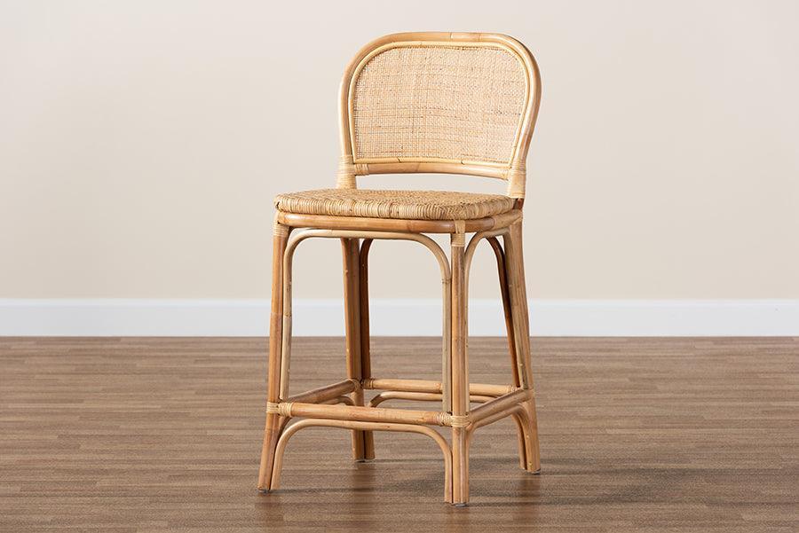 Adrena Modern Bohemian Natural Brown Rattan Counter Stool FredCo