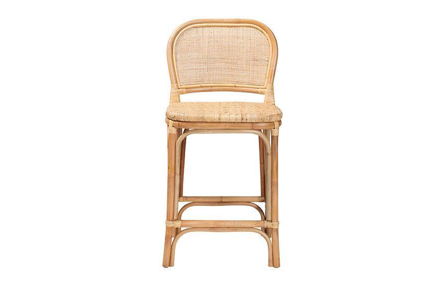 Adrena Modern Bohemian Natural Brown Rattan Counter Stool FredCo