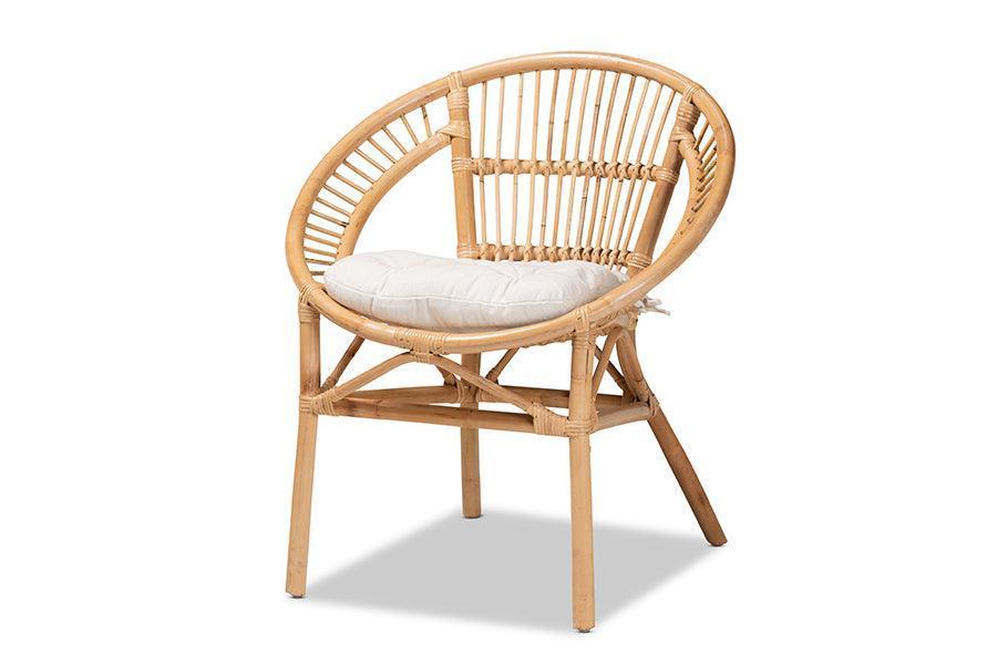 Adrina Modern Bohemian Natural Brown Rattan Dining Chair FredCo