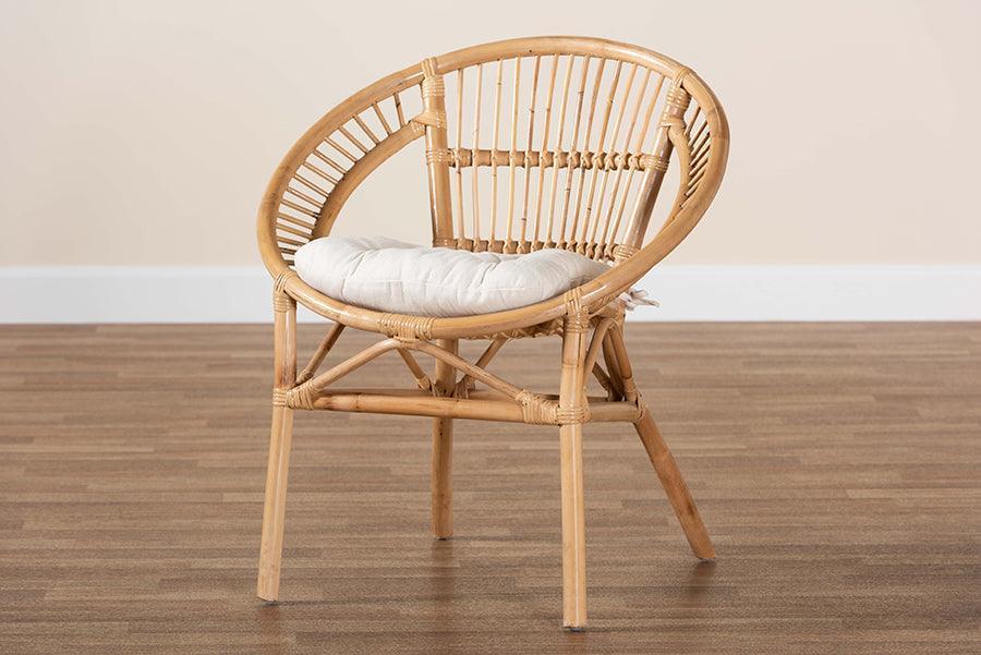 Adrina Modern Bohemian Natural Brown Rattan Dining Chair FredCo