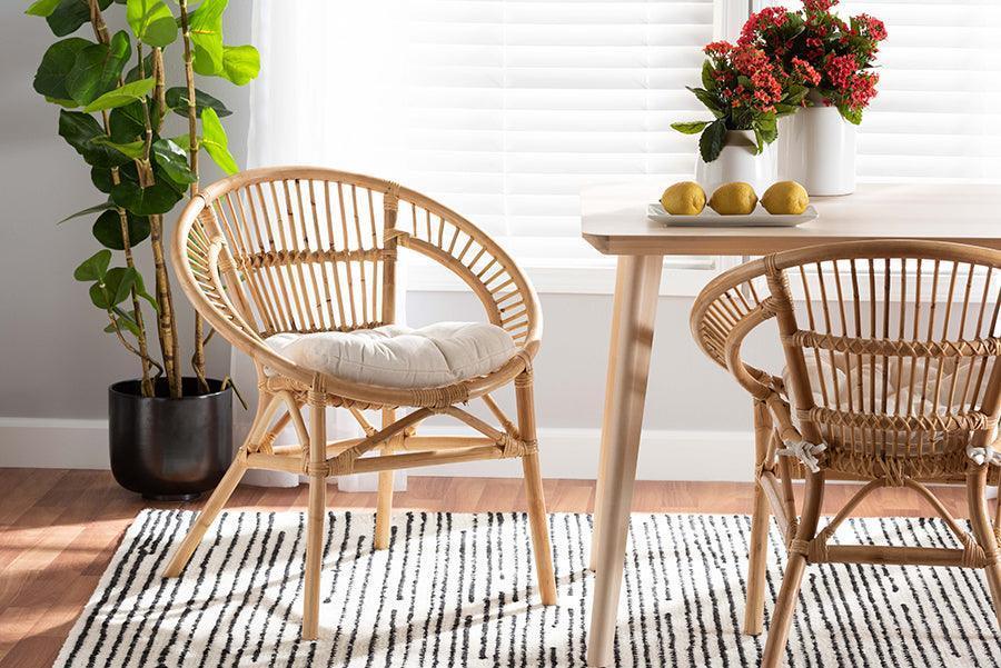 Adrina Modern Bohemian Natural Brown Rattan Dining Chair FredCo