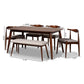 Aeron Mid-Century Modern Light Gray Fabric Upholstered Walnut Finished Wood 6-Piece Dining Set FredCo