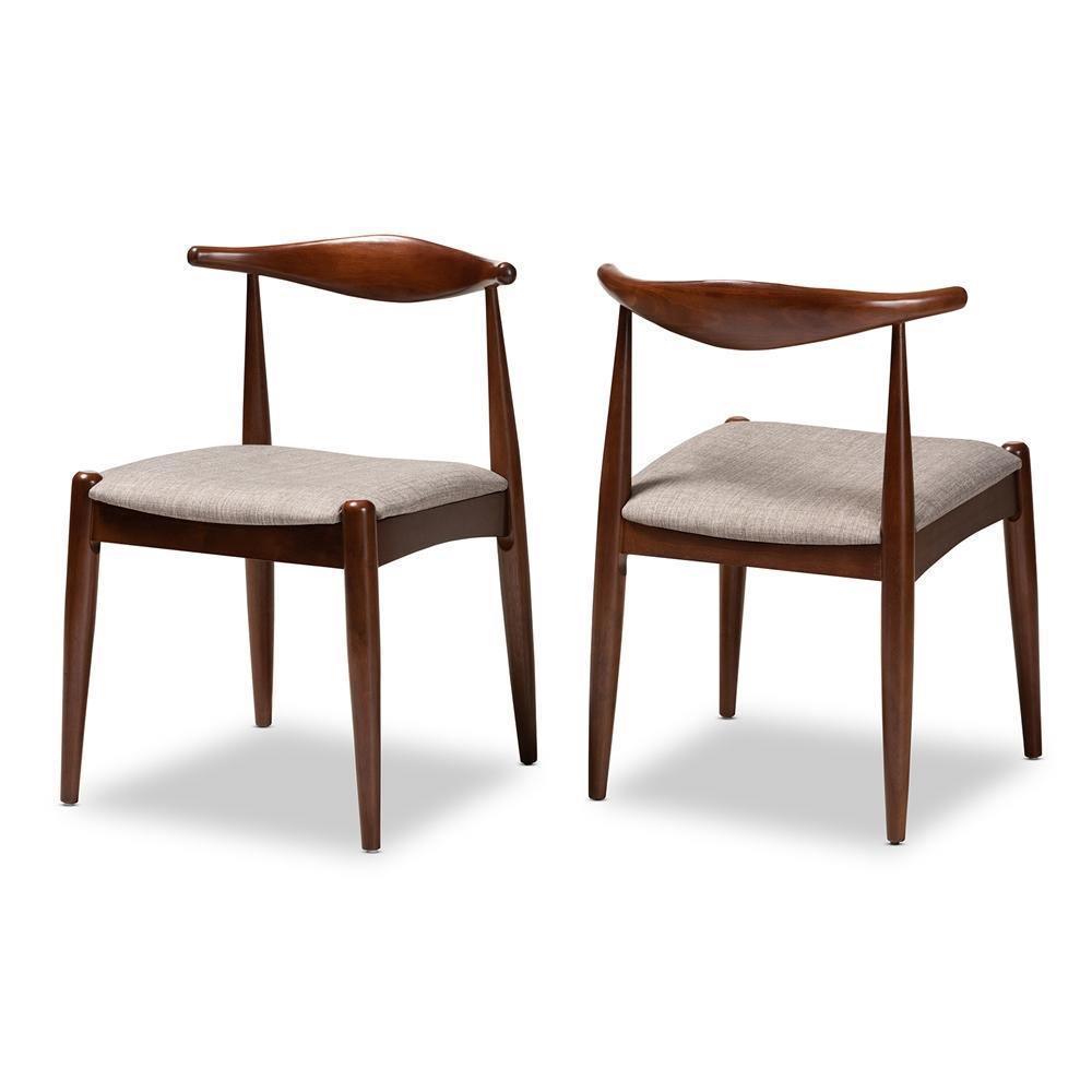 Aeron Mid-Century Modern Light Gray Fabric Upholstered Walnut Finished Wood Dining Chair Set of 2 FredCo