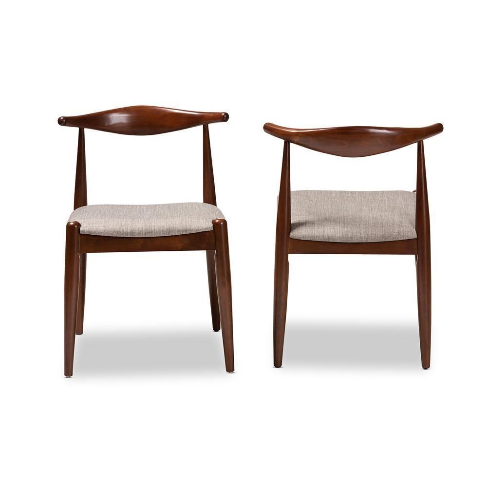 Aeron Mid-Century Modern Light Gray Fabric Upholstered Walnut Finished Wood Dining Chair Set of 2 FredCo