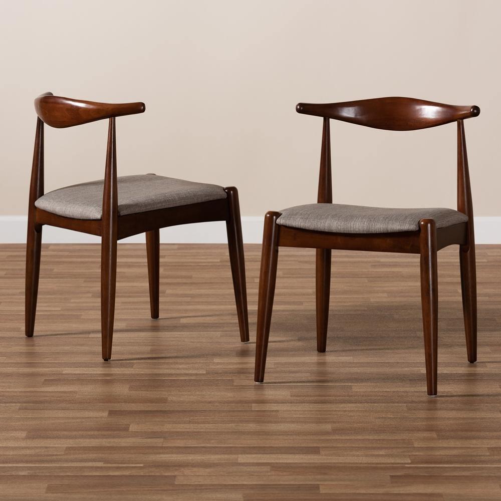Aeron Mid-Century Modern Light Gray Fabric Upholstered Walnut Finished Wood Dining Chair Set of 2 FredCo