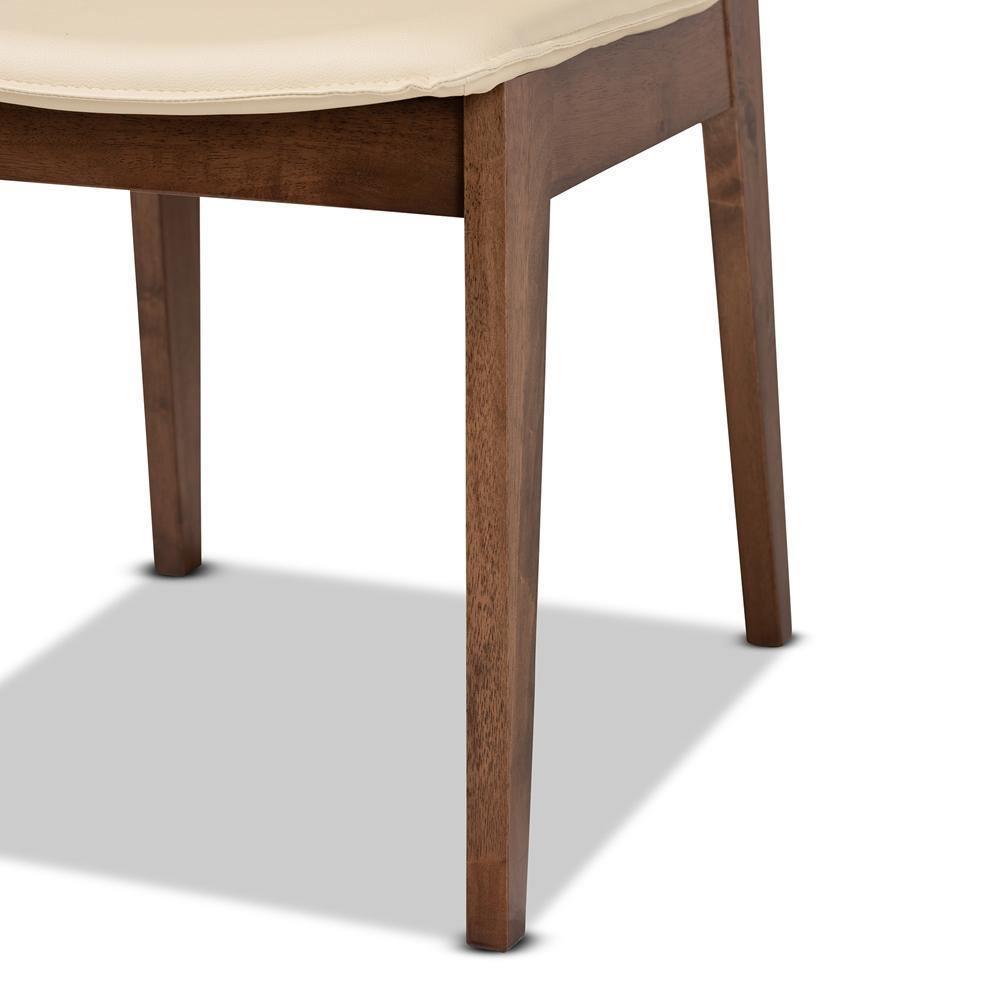 Afton Mid-Century Modern Beige Faux Leather Upholstered and Walnut Brown Finished Wood 7-Piece Dining Set FredCo