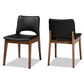 Afton Mid-Century Modern Black Faux Leather Upholstered and Walnut Brown Finished Wood 2-Piece Dining Chair Set FredCo