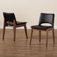 Afton Mid-Century Modern Black Faux Leather Upholstered and Walnut Brown Finished Wood 2-Piece Dining Chair Set FredCo