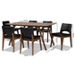 Afton Mid-Century Modern Black Faux Leather Upholstered and Walnut Brown Finished Wood 7-Piece Dining Set FredCo