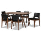 Afton Mid-Century Modern Black Faux Leather Upholstered and Walnut Brown Finished Wood 7-Piece Dining Set FredCo