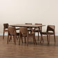 Afton Mid-Century Modern Brown Faux Leather Upholstered and Walnut Brown Finished Wood 7-Piece Dining Set FredCo