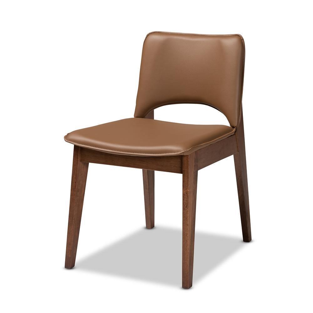 Afton Mid-Century Modern Brown Faux Leather Upholstered and Walnut Brown Finished Wood 7-Piece Dining Set FredCo