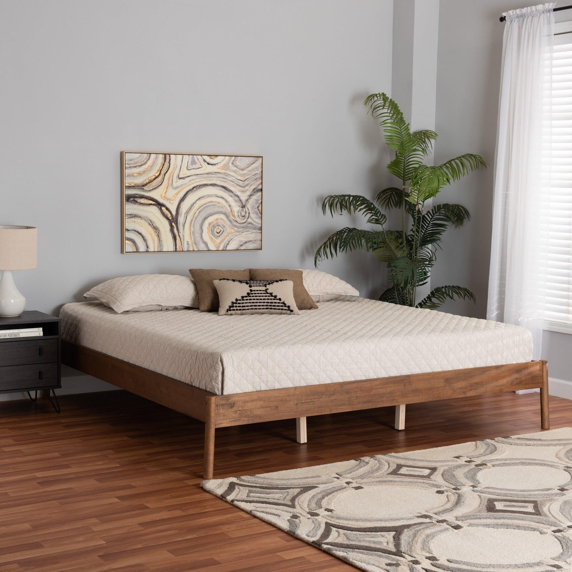 Agatis Mid-Century Modern Ash Walnut Finished Wood King Size Bed Frame FredCo