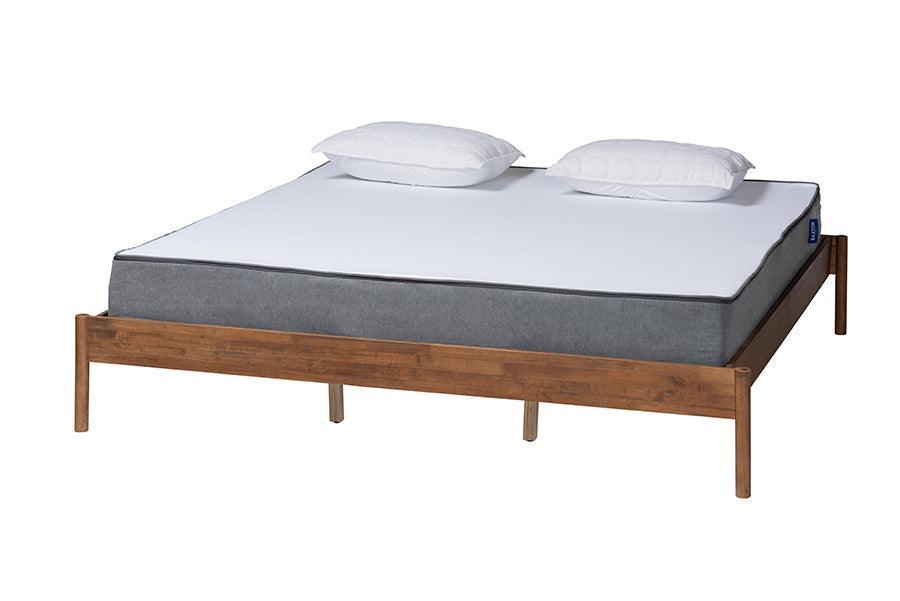 Agatis Mid-Century Modern Ash Walnut Finished Wood Queen Size Bed Frame FredCo