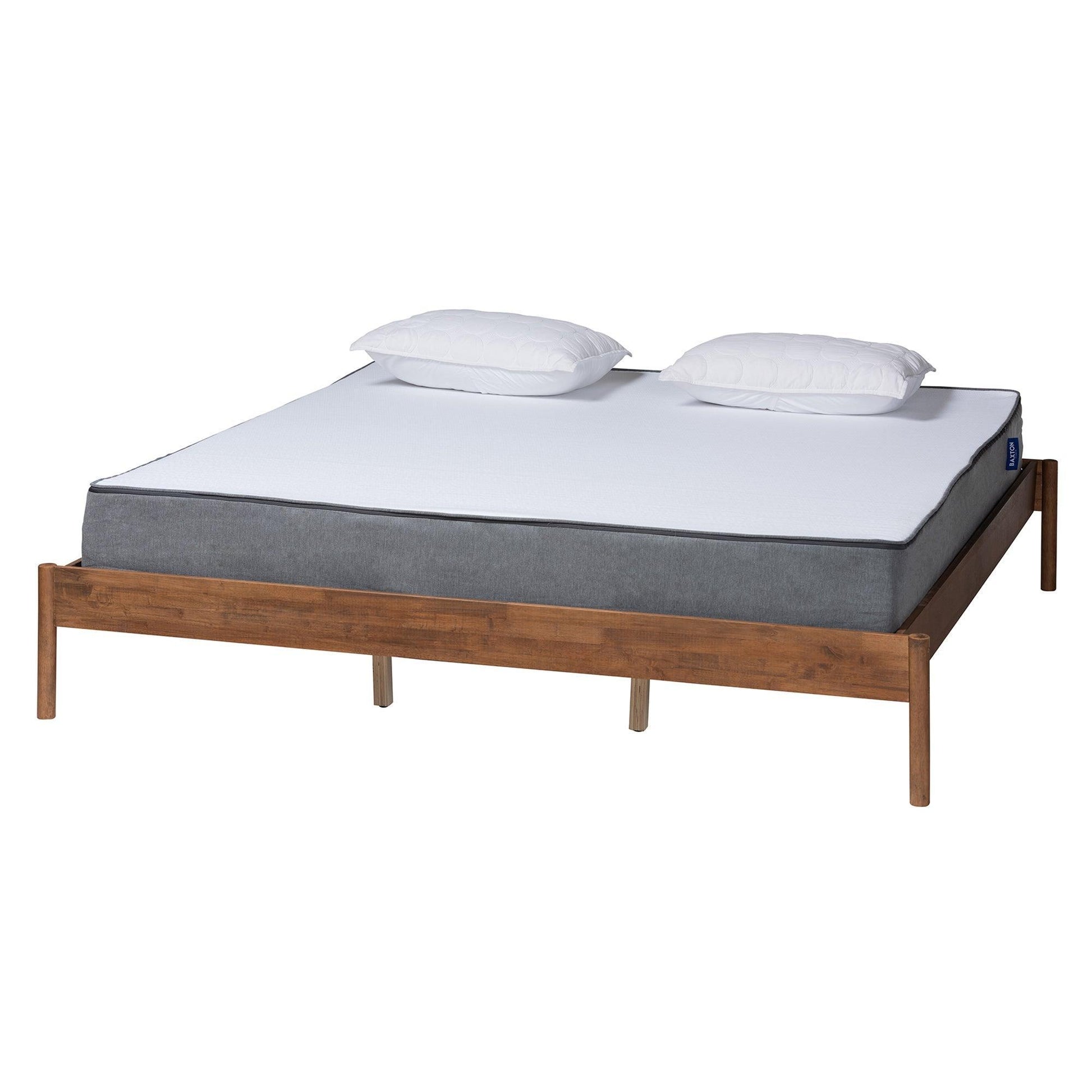 Agatis Mid-Century Modern Ash Walnut Finished Wood Queen Size Bed Frame FredCo