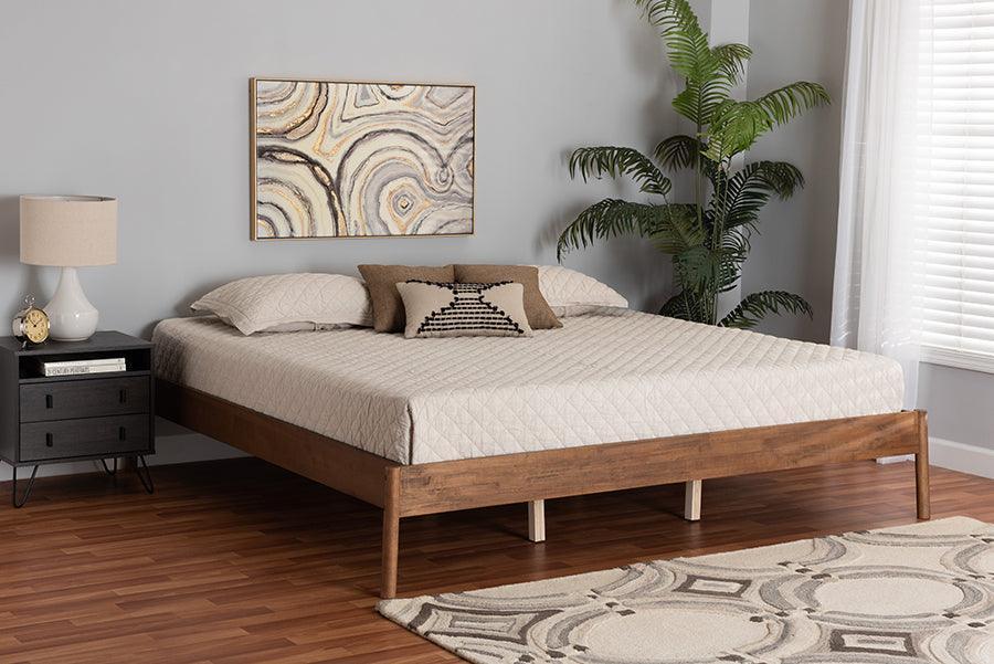 Agatis Mid-Century Modern Ash Walnut Finished Wood Queen Size Bed Frame FredCo