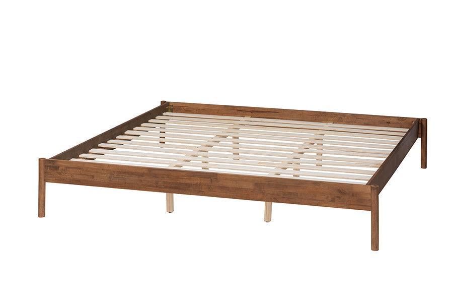Agatis Mid-Century Modern Ash Walnut Finished Wood Queen Size Bed Frame FredCo