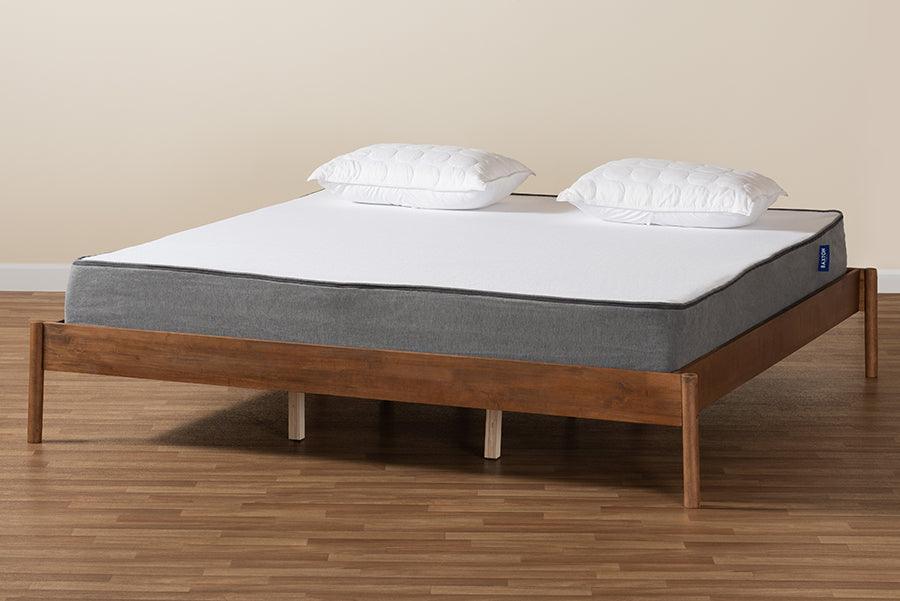 Agatis Mid-Century Modern Ash Walnut Finished Wood Queen Size Bed Frame FredCo
