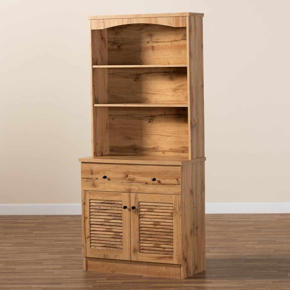 AGNI Modern and oak brown Finished Wood Buffett And Hutch Kitchen Cabinet FredCo