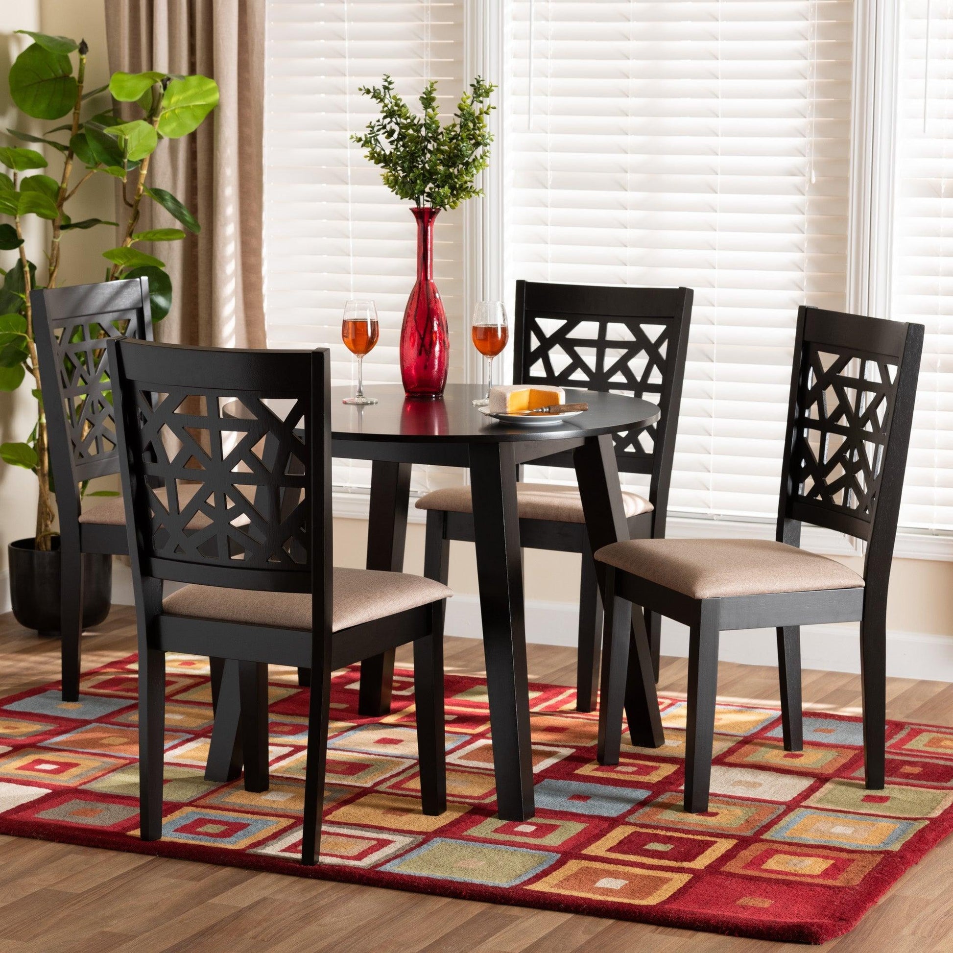 Aiden Modern Beige Fabric and Dark Brown Finished Wood 5-Piece Dining Set FredCo
