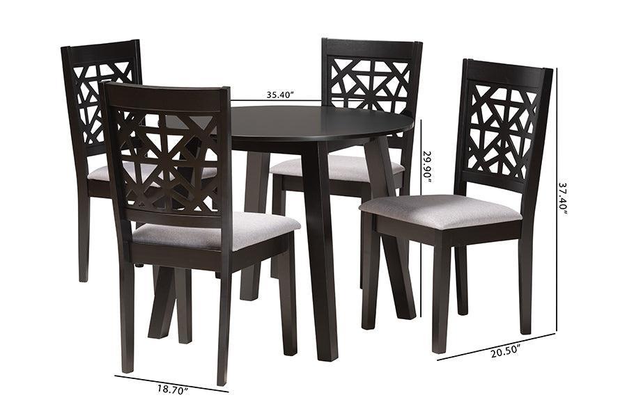 Aiden Modern Grey Fabric and Dark Brown Finished Wood 5-Piece Dining Set FredCo