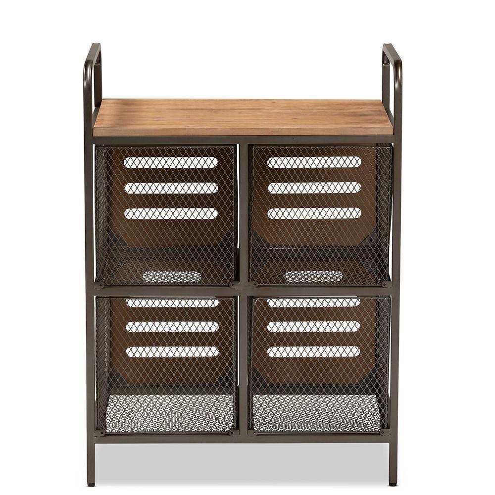 Aila Modern Farmhouse Industrial Oak Brown Finished Wood and Black Metal Multipurpose Kitchen Storage Cabinet FredCo