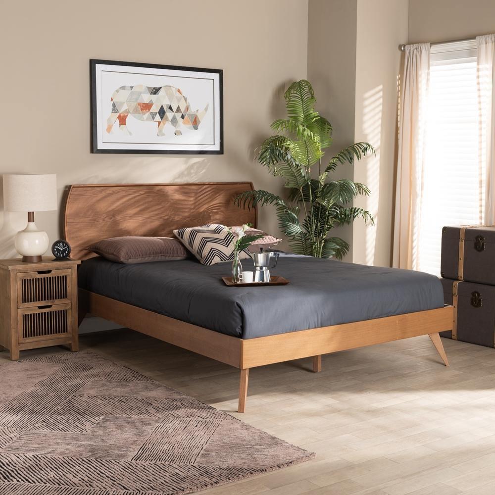 Aimi Mid-Century Modern Walnut Brown Finished Wood Full Size Platform Bed FredCo