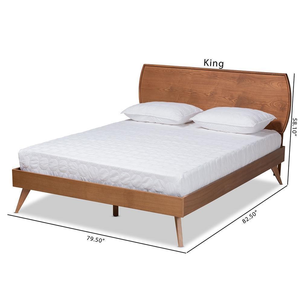 Aimi Mid-Century Modern Walnut Brown Finished Wood King Size Platform Bed FredCo