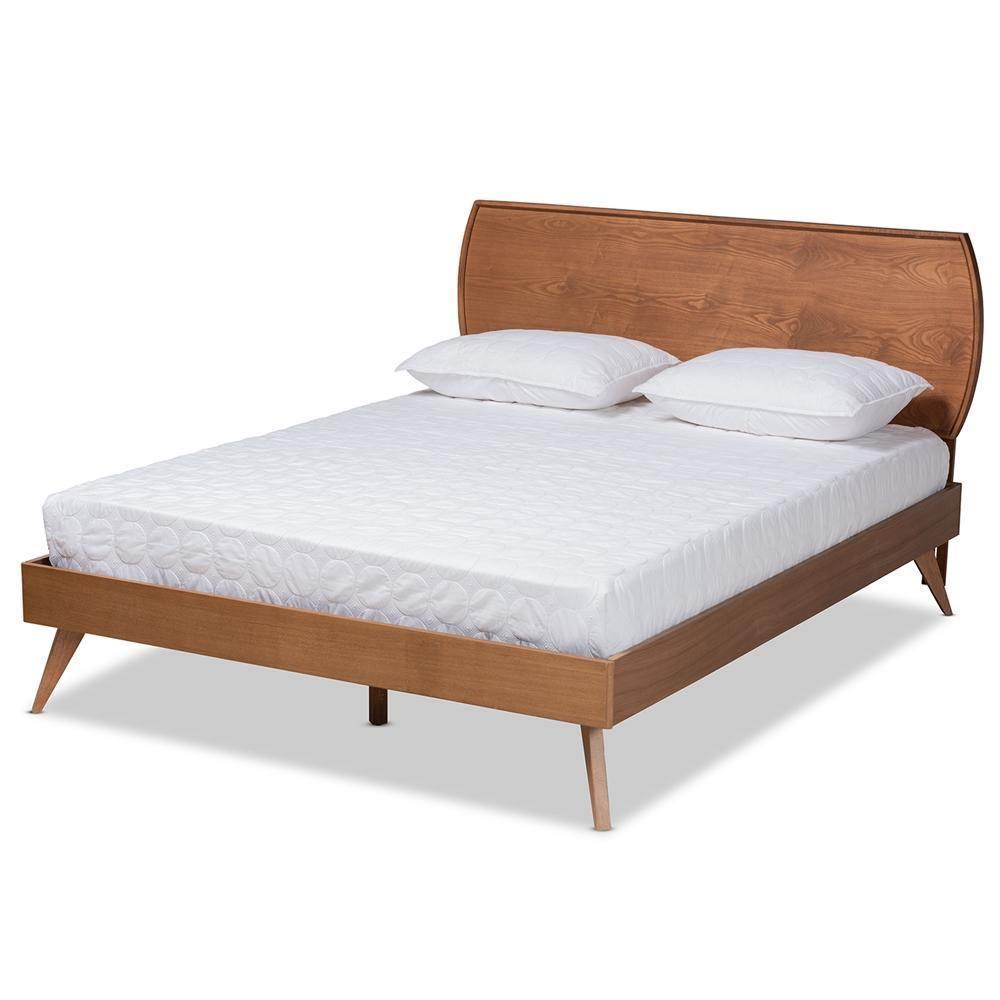 Aimi Mid-Century Modern Walnut Brown Finished Wood King Size Platform Bed FredCo