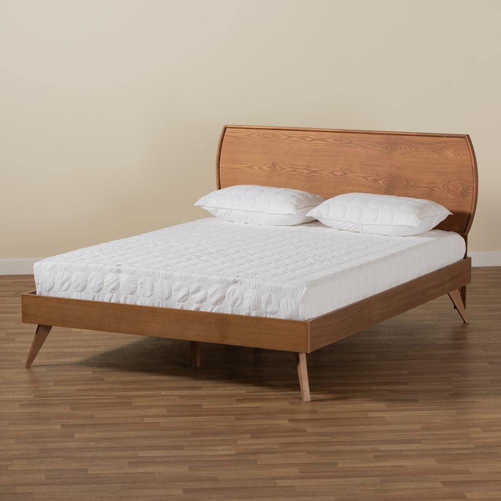 Aimi Mid-Century Modern Walnut Brown Finished Wood King Size Platform Bed FredCo