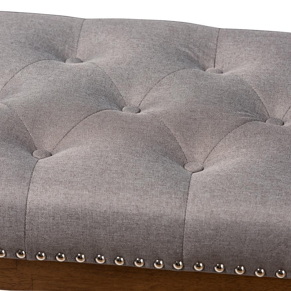 Ainsley Modern and Contemporary Grey Fabric Upholstered Walnut Finished Solid Rubberwood Bench FredCo