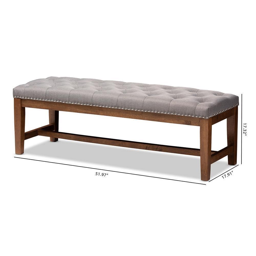 Ainsley Modern and Contemporary Grey Fabric Upholstered Walnut Finished Solid Rubberwood Bench FredCo