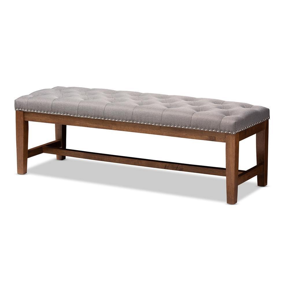 Ainsley Modern and Contemporary Grey Fabric Upholstered Walnut Finished Solid Rubberwood Bench FredCo
