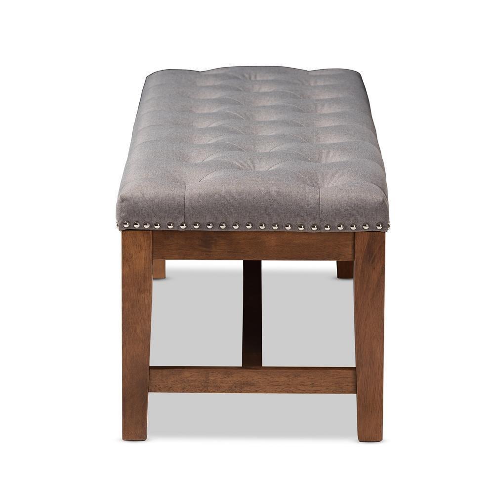 Ainsley Modern and Contemporary Grey Fabric Upholstered Walnut Finished Solid Rubberwood Bench FredCo