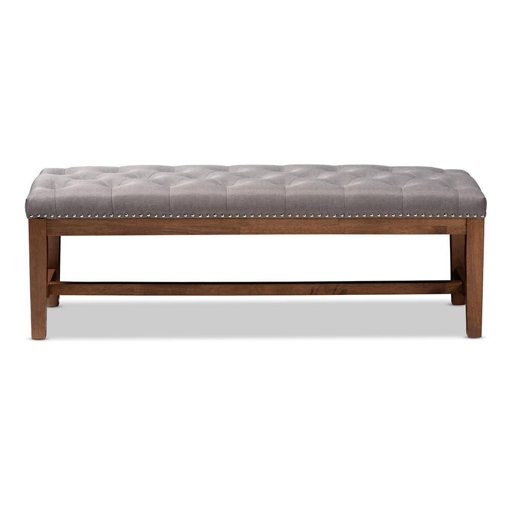 Ainsley Modern and Contemporary Grey Fabric Upholstered Walnut Finished Solid Rubberwood Bench FredCo