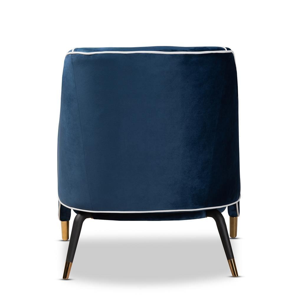 Ainslie Glam and Luxe Navy Blue Velvet Fabric Upholstered Gold Finished Armchair FredCo