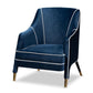 Ainslie Glam and Luxe Navy Blue Velvet Fabric Upholstered Gold Finished Armchair FredCo
