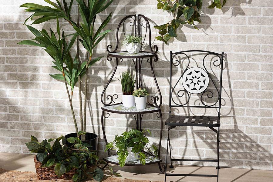 Airell Modern and Contemporary Multi-Colored Glass and Black Metal 3-Tier Plant Stand FredCo
