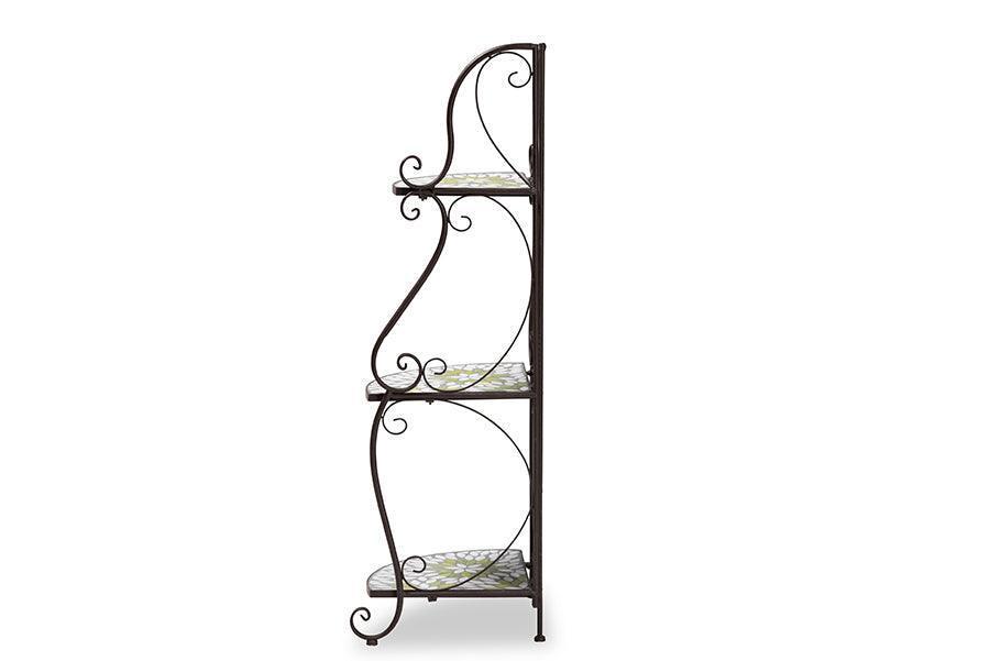 Airell Modern and Contemporary Multi-Colored Glass and Black Metal 3-Tier Plant Stand FredCo