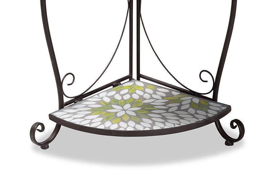 Airell Modern and Contemporary Multi-Colored Glass and Black Metal 3-Tier Plant Stand FredCo