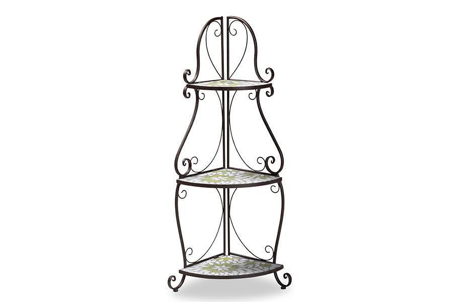 Airell Modern and Contemporary Multi-Colored Glass and Black Metal 3-Tier Plant Stand FredCo