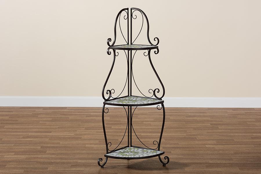 Airell Modern and Contemporary Multi-Colored Glass and Black Metal 3-Tier Plant Stand FredCo