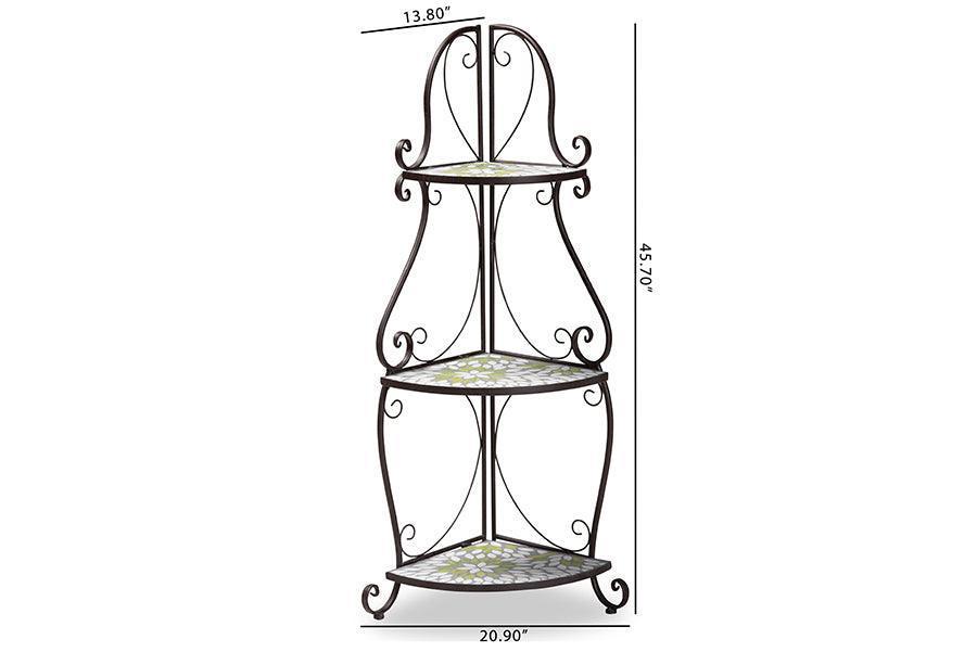 Airell Modern and Contemporary Multi-Colored Glass and Black Metal 3-Tier Plant Stand FredCo