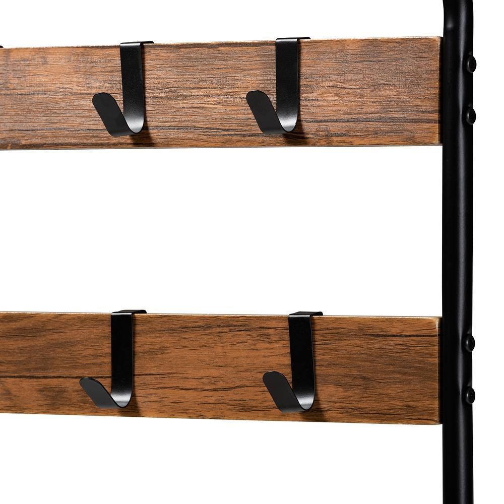 Aislin Vintage Rustic Industrial Distressed Wood and Black Metal Finished Entryway Hall Tree FredCo