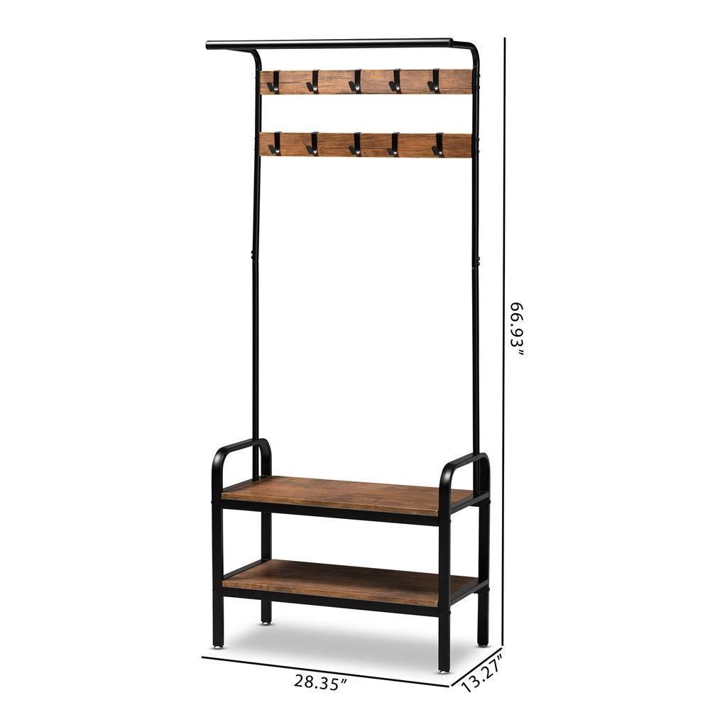 Aislin Vintage Rustic Industrial Distressed Wood and Black Metal Finished Entryway Hall Tree FredCo
