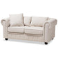 Alaise Modern Classic Beige Linen Tufted Scroll Arm Chesterfield Loveseat FredCo