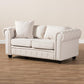 Alaise Modern Classic Beige Linen Tufted Scroll Arm Chesterfield Loveseat FredCo