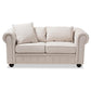Alaise Modern Classic Beige Linen Tufted Scroll Arm Chesterfield Loveseat FredCo