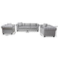 Alaise Modern Classic Grey Linen Tufted Scroll Arm Chesterfield 3-Piece Living Room Set FredCo