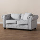 Alaise Modern Classic Grey Linen Tufted Scroll Arm Chesterfield Loveseat FredCo